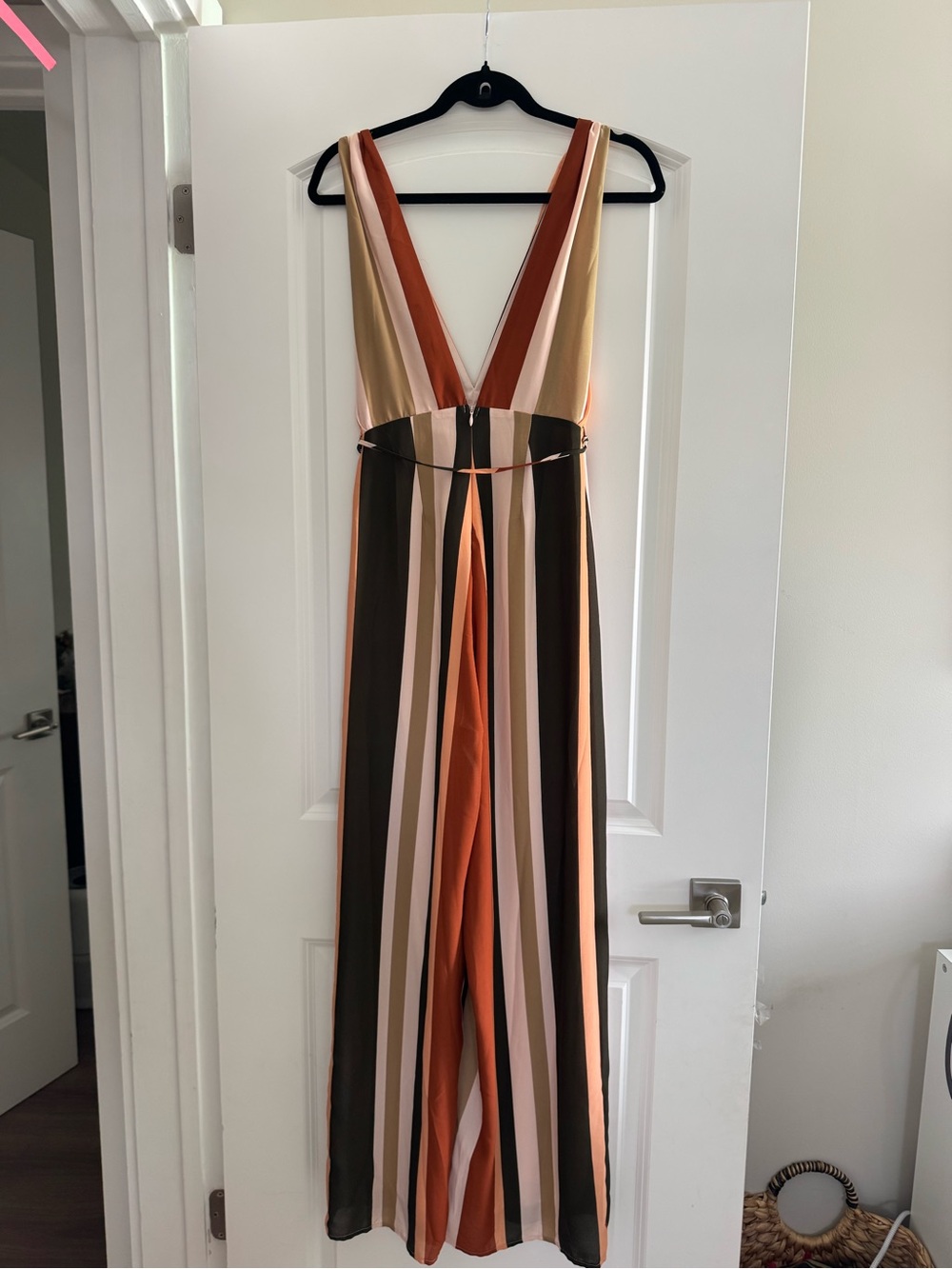 Striped V-Neck Wide-Leg Jumpsuit in Rust Multi - Picture 5 of 8